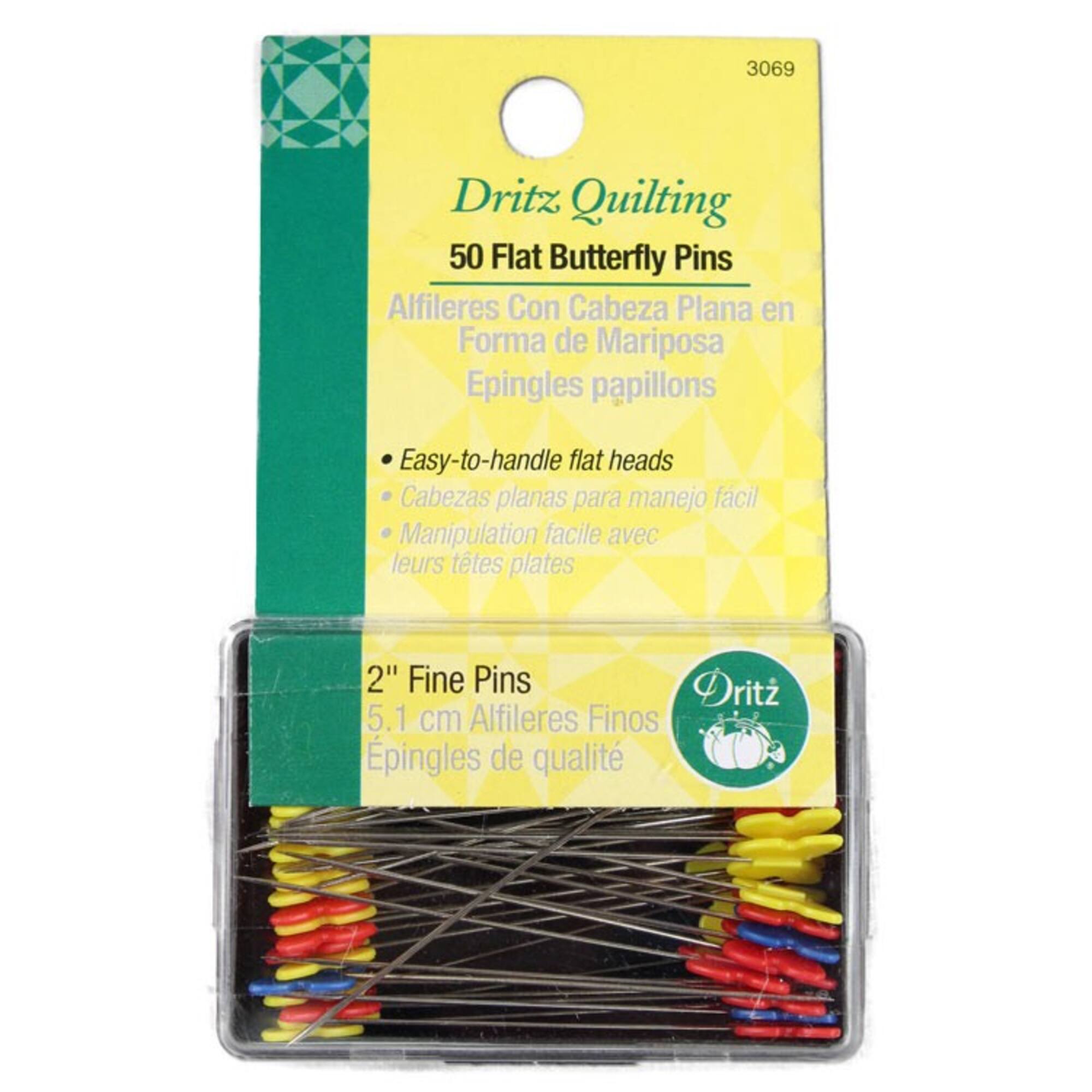 50 Flat Butterfly Quilting Pins, 2"